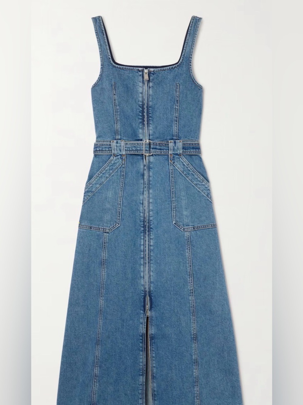 Denim Zip-Front Women’s Jeans Overall Dress in Blue.